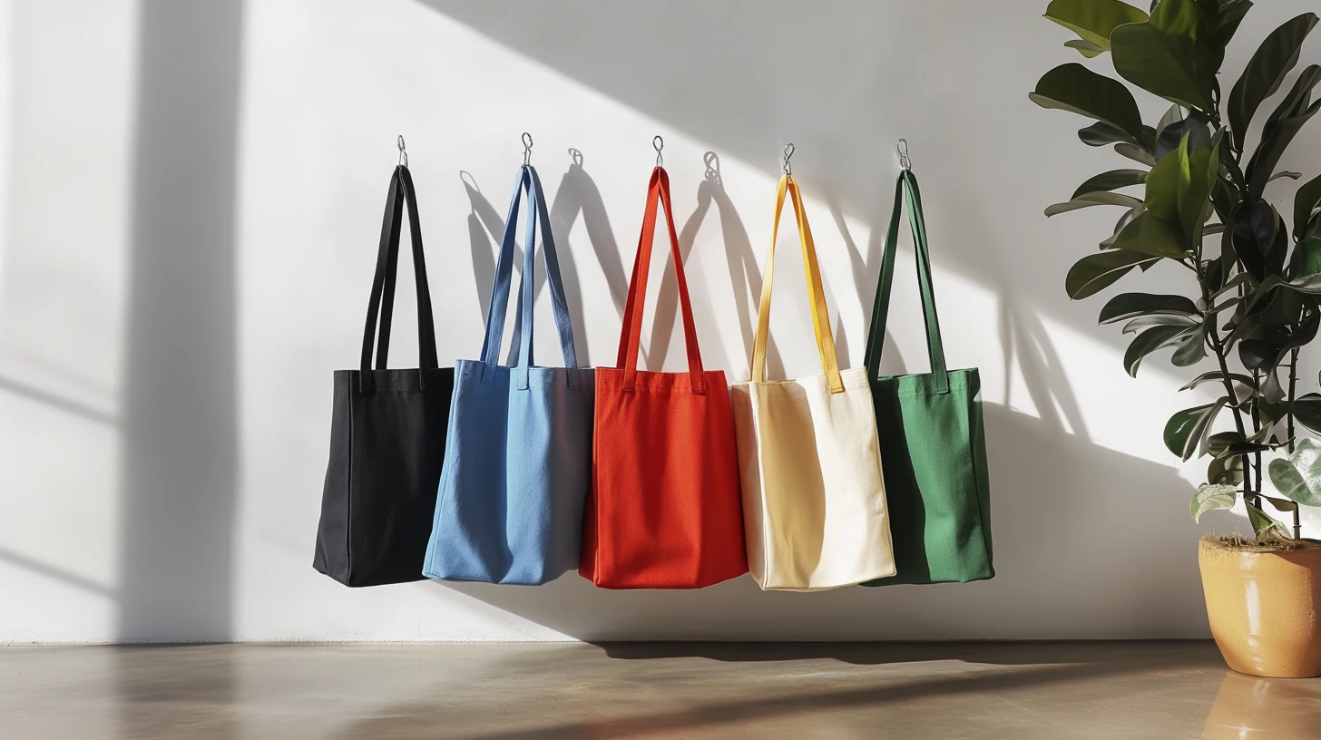 A collection of stylish, durable tote bags made from various recycled materials, showcasing their quality and appeal.