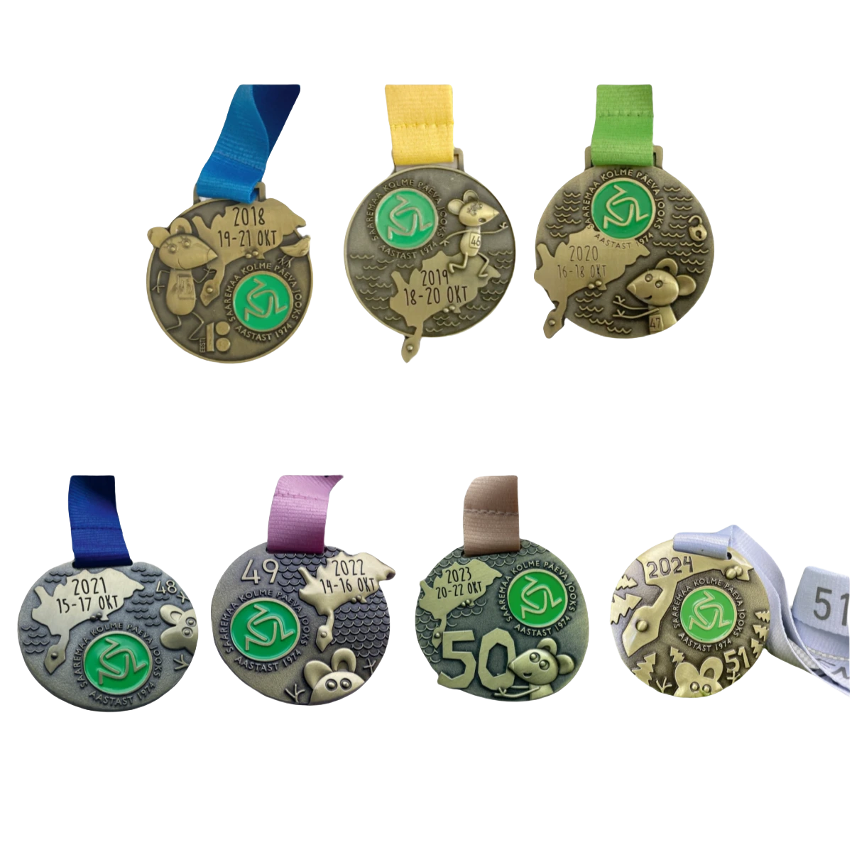 A collection of custom event medals for the Saaremaa Three-Day Race.