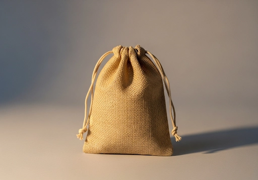 A classic jute pouch with a simple, elegant drawstring closure.
