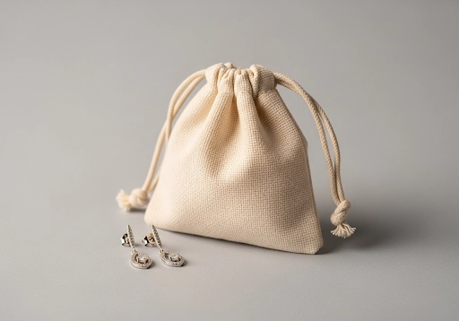 A small canvas drawstring pouch, perfect for jewelry or small gifts.