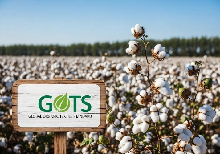 Illustration of an organic cotton field, representing GOTS certification.
