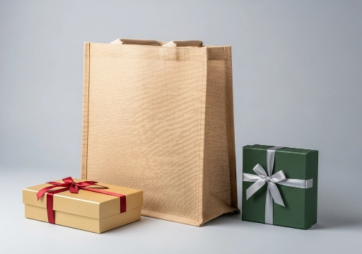 A jute tote bag with a bottom gusset, ideal for holding multiple gift items.