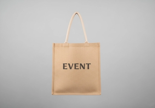 A standard flat jute tote bag, perfect for conferences and trade shows.