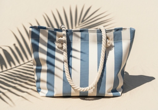 A stylish beach tote with thick, soft rope handles.