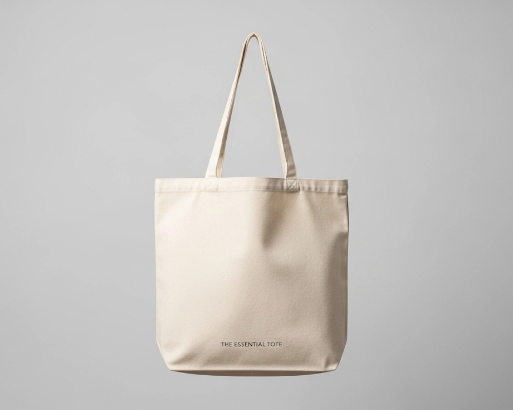 A standard flat canvas tote bag, durable and sleek.