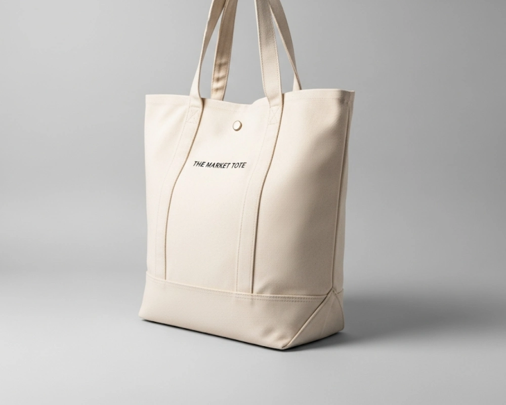 A canvas tote bag with a bottom gusset for increased capacity.