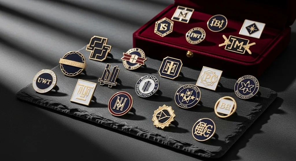 A collection of elegant and professional custom corporate enamel pins.