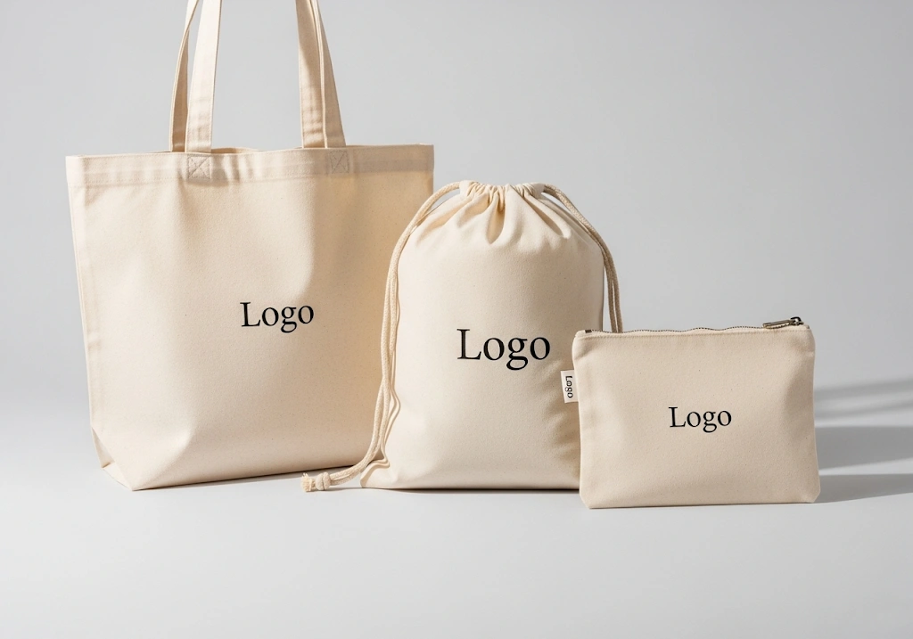 A collection of custom cotton tote bags.