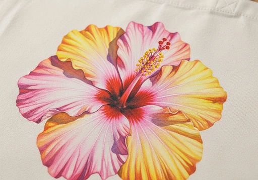 A cotton bag with a photorealistic, multi-color design printed using DTG technology.