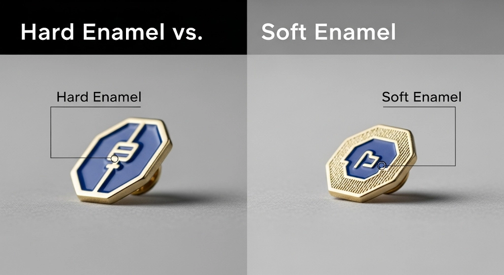 A comparison of a 3D Die-Cast mold and a 2D Die-Struck stamp for keychains.