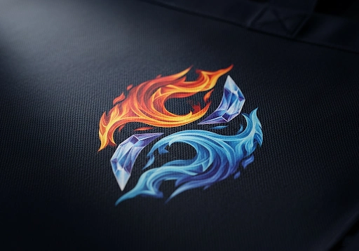 A vibrant, full-color graphic applied to a dark cotton bag using heat transfer.