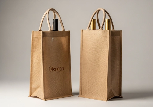 Custom single and double jute wine bags for corporate gifting.