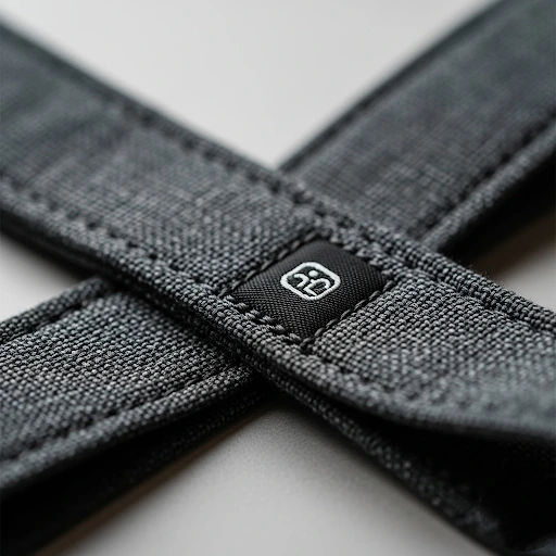 A high-quality lanyard with a small, subtle woven brand tag instead of a large printed logo.