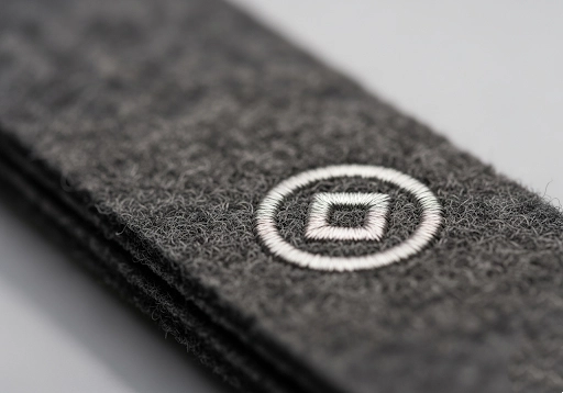 A lanyard with a detailed embroidered logo.