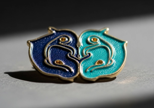 A close-up of a soft enamel pin, highlighting its textured, dimensional feel with recessed enamel.