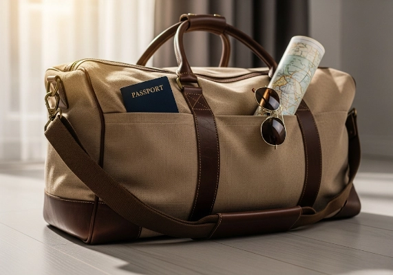 A travel bag ready for an adventure, representing the experience economy gifting trend.