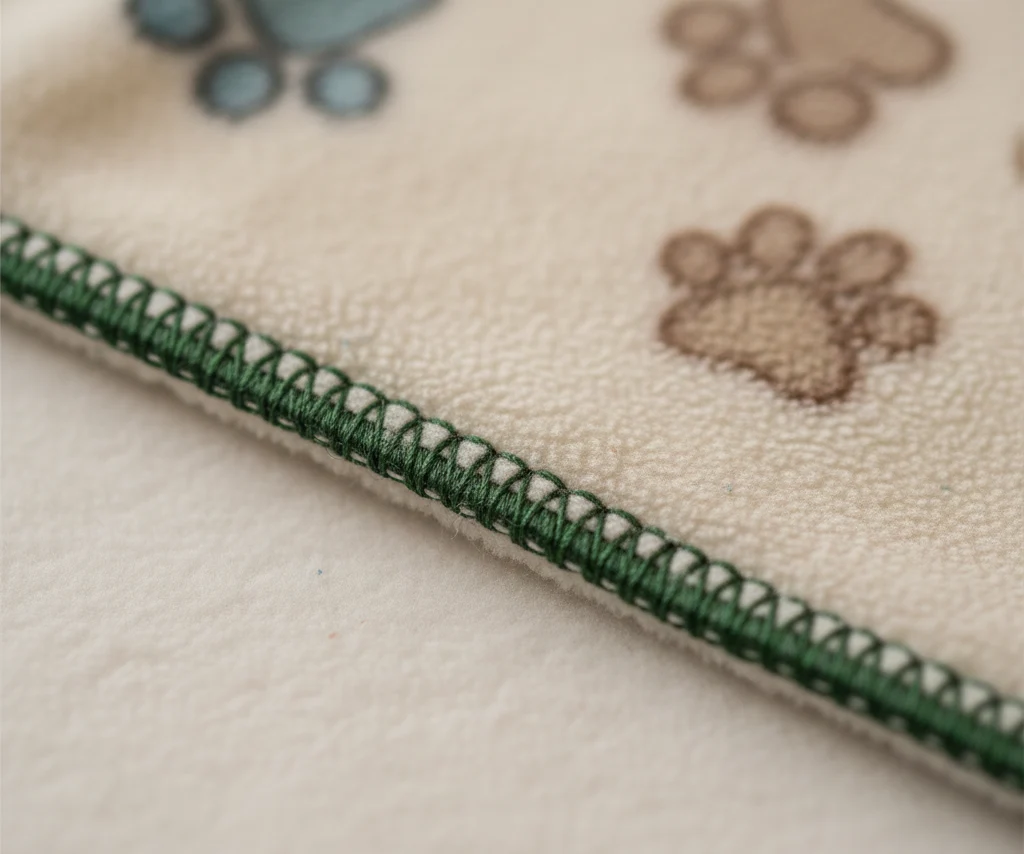 Detail of the durable whip-stitched edge finishing.