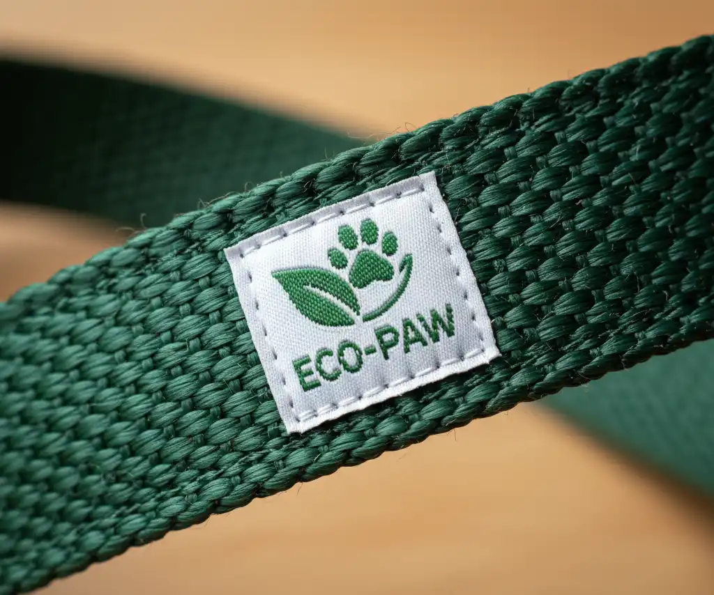 A detailed close-up shot of rPET leash webbing, highlighting its strong and textured weave.