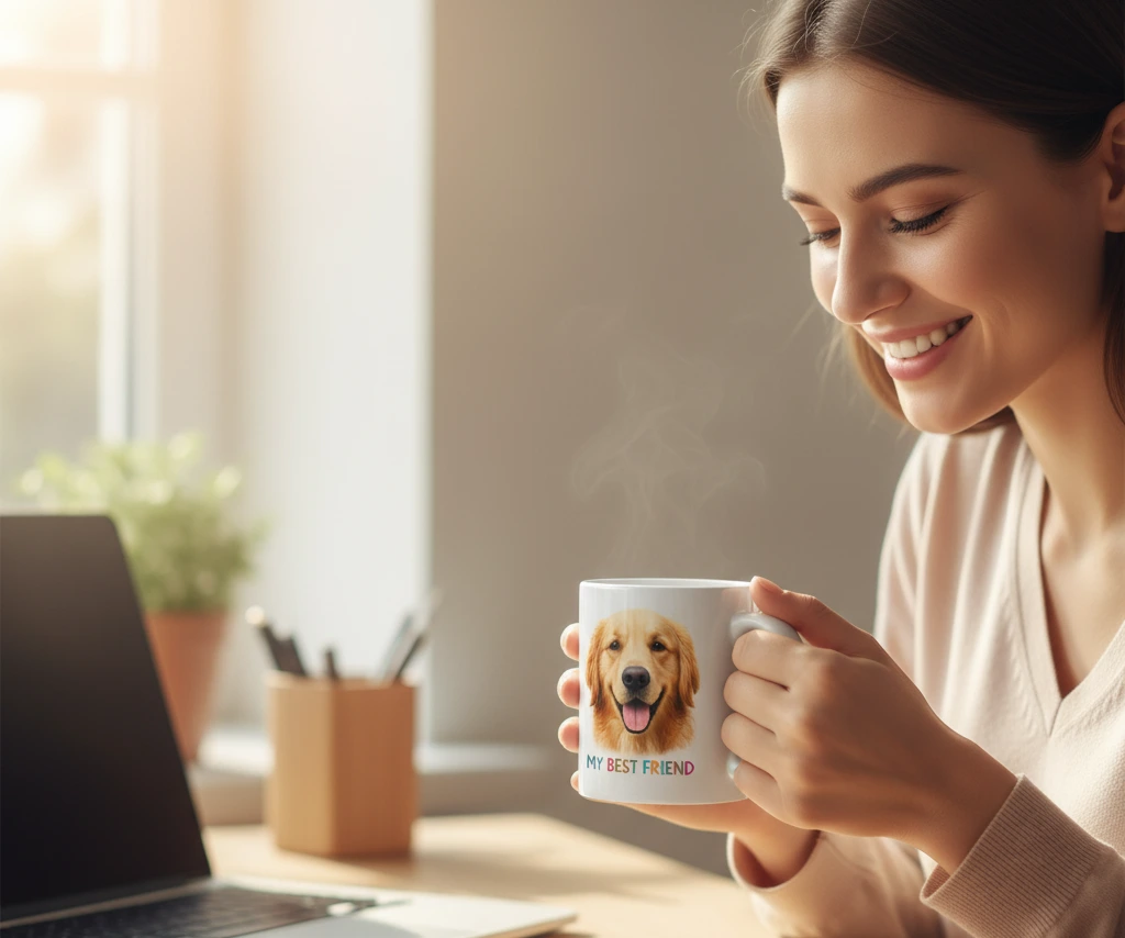 Custom mugs with pet photos.