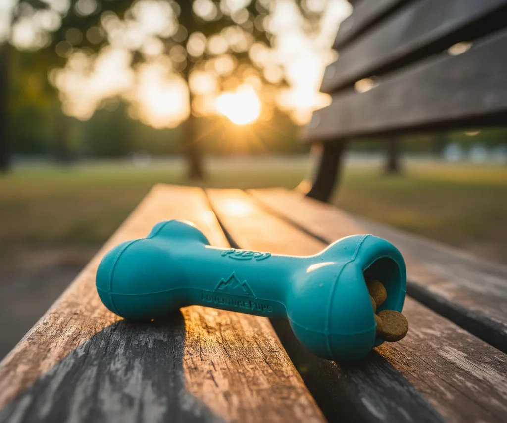 Natural rubber toy with treat dispensing cavity.