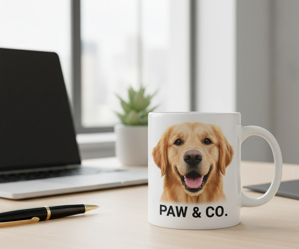 A custom mug featuring a high-quality photo of a person's own pet.