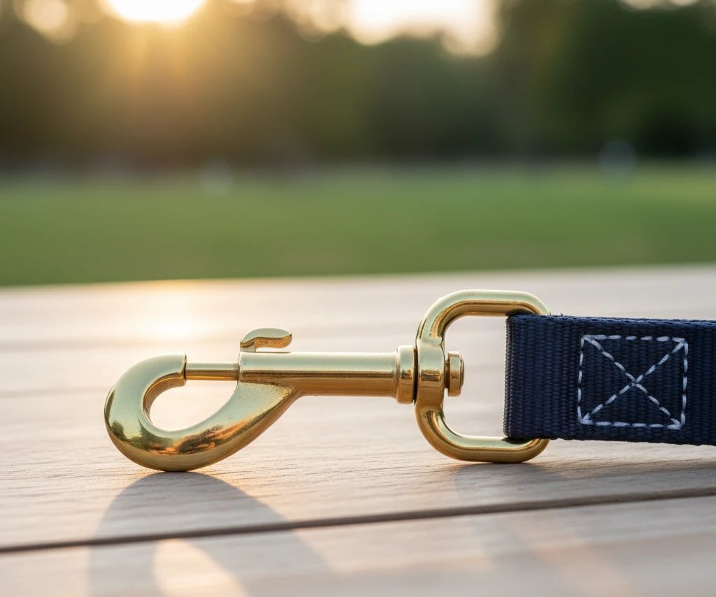 Detailed shot of corrosion-resistant metal snap hook.