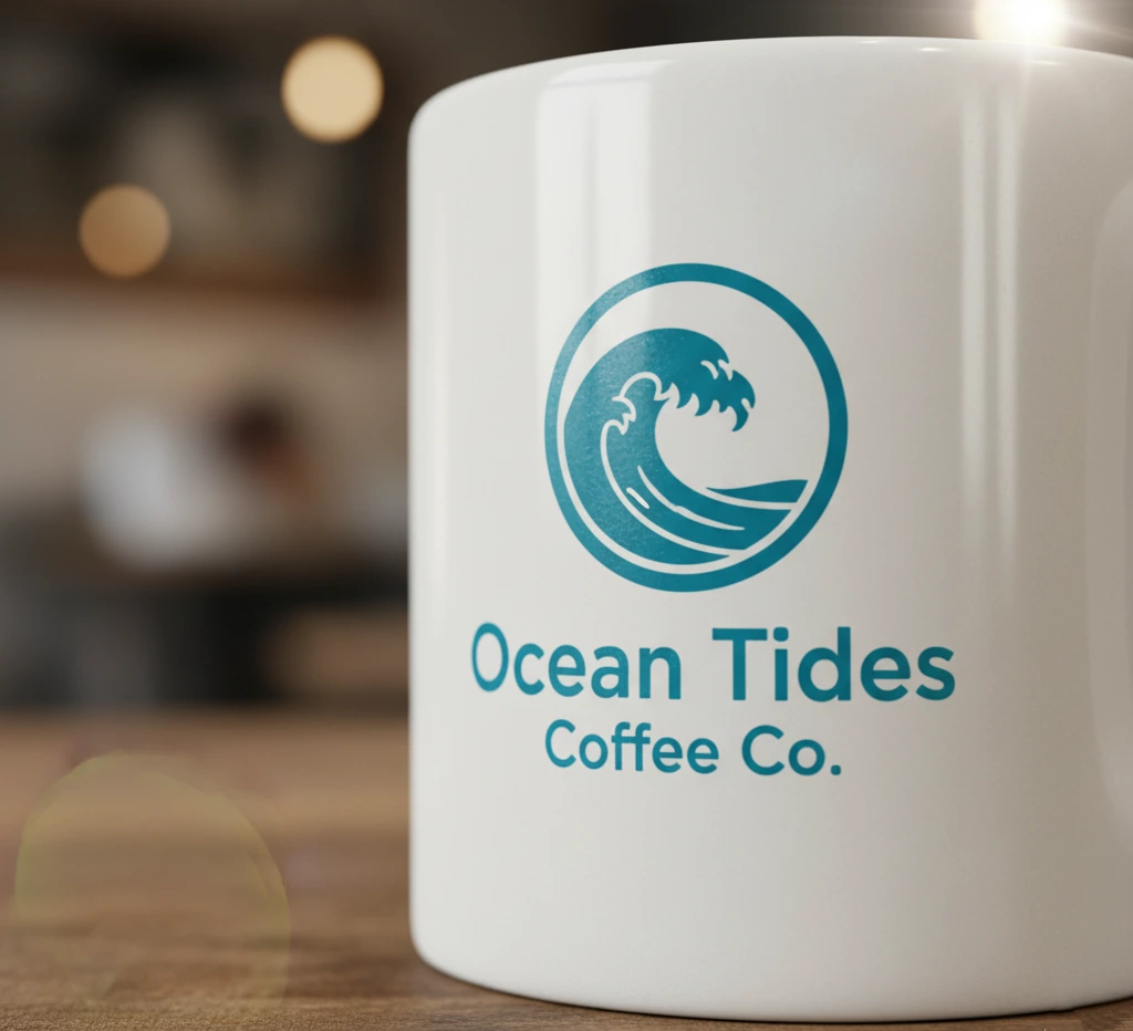 A close-up of a screen-printed ceramic mug, highlighting the vibrant, solid color and slightly raised texture of the ink.