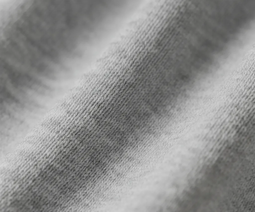 Macro shot of soft poly-blend knit structure.