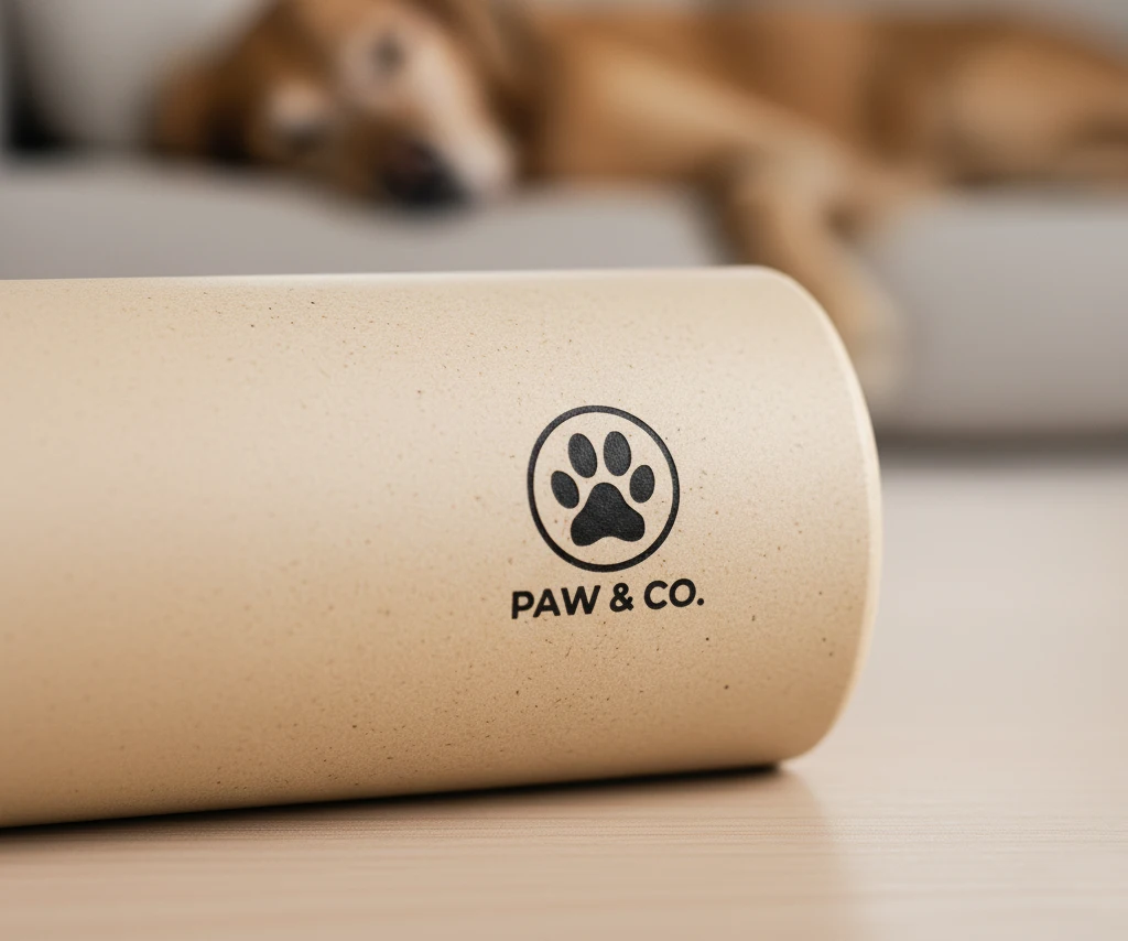 Pad printed logo on the handle of the lint roller.