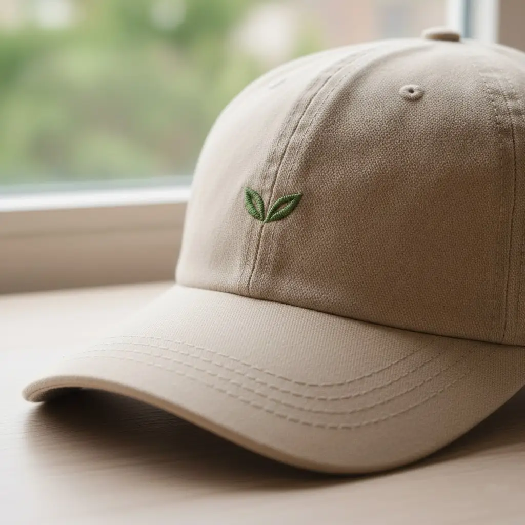 A close-up of a classic cotton twill baseball cap, highlighting its breathable weave and comfortable texture.