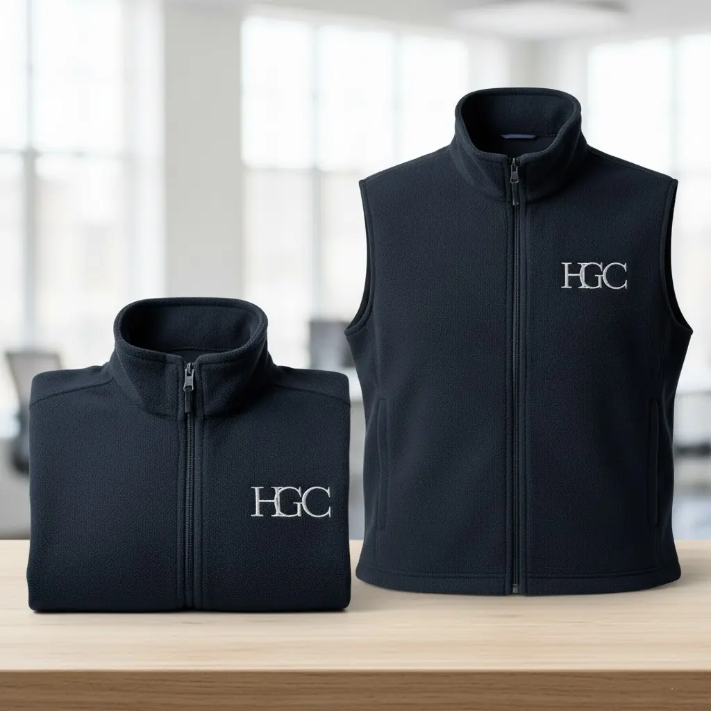 A custom-embroidered fleece jacket and vest.