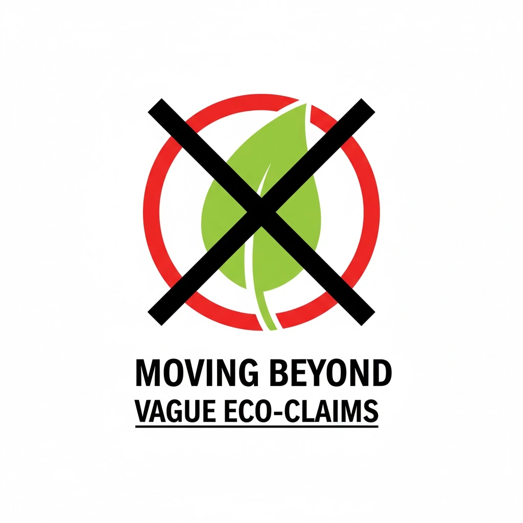 A generic green leaf logo being crossed out, symbolizing the move away from vague eco claims.