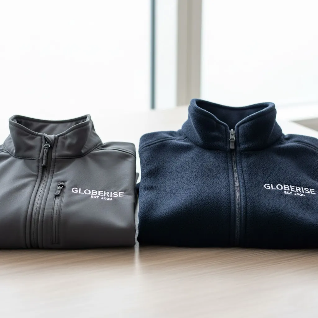 A custom softshell jacket and fleece vest.