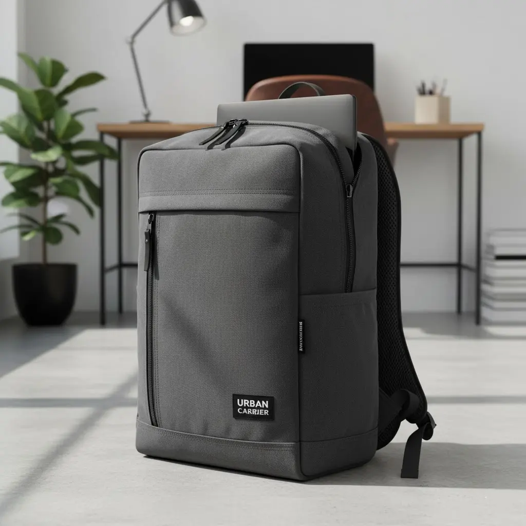 A modern canvas backpack with a zipper, designed for laptops.