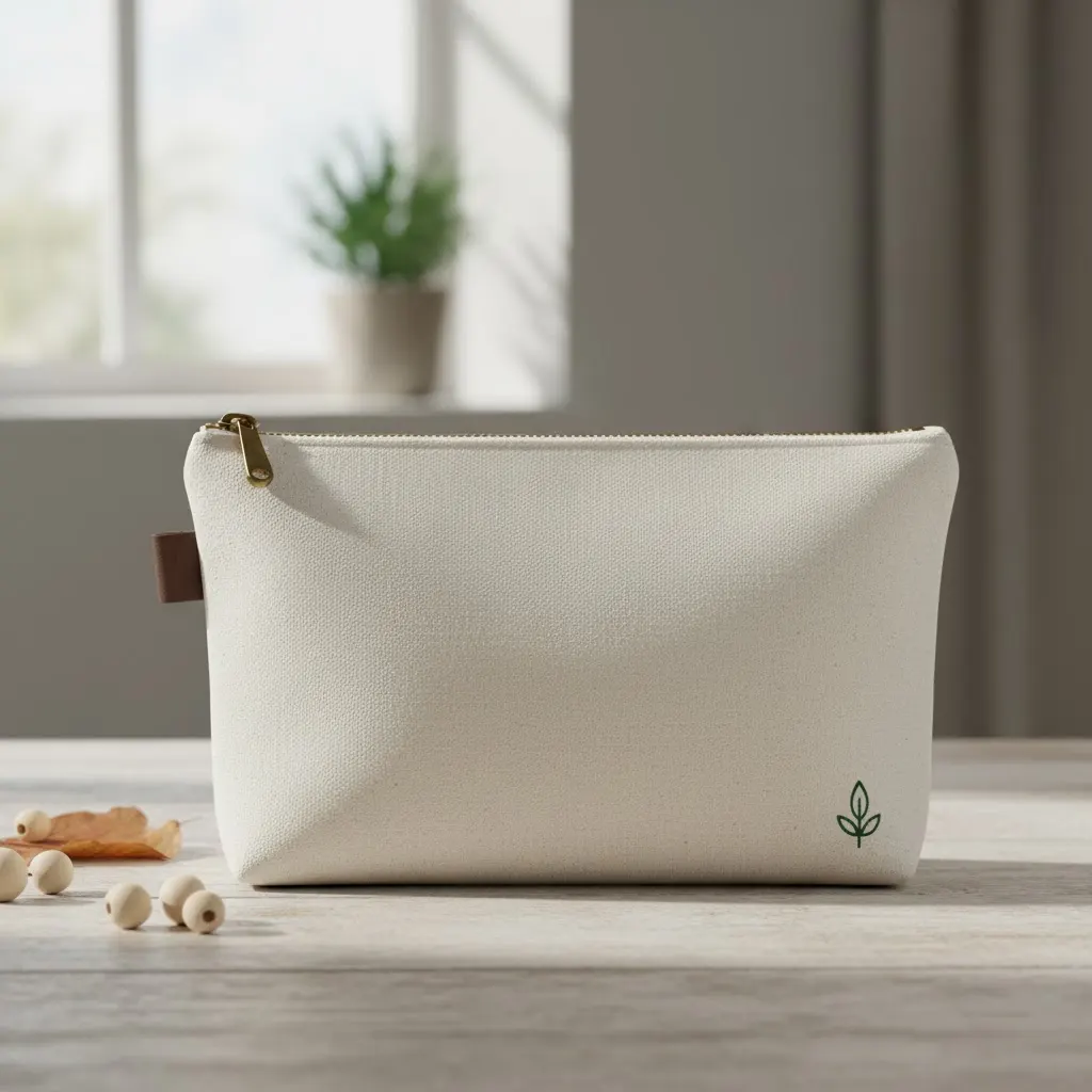 A flat cotton zipper pouch, perfect for makeup or pencils.