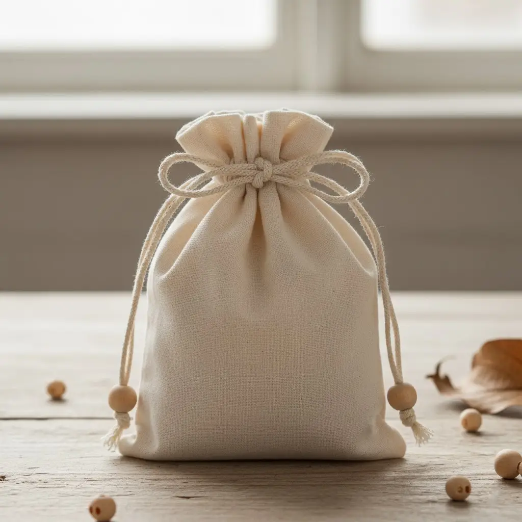 A standard cotton drawstring pouch, ideal for small gifts.