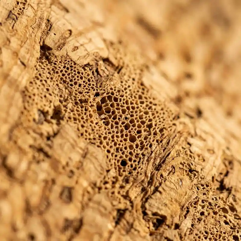 Close-up of cork texture demonstrating cellular honeycomb details.
