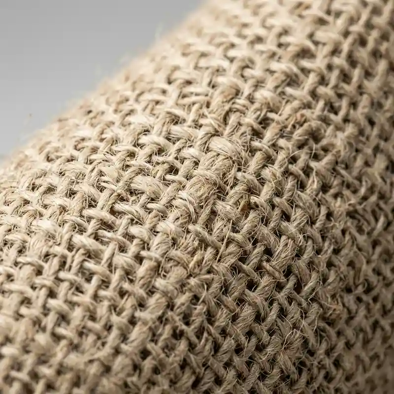 Macro detail showing unbleached coarse organic hemp fiber texture