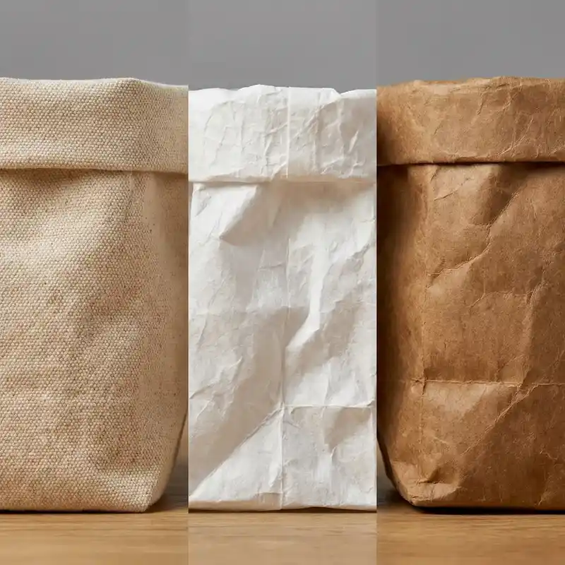 Comparison of cotton, canvas, and tyvek fabric textures.